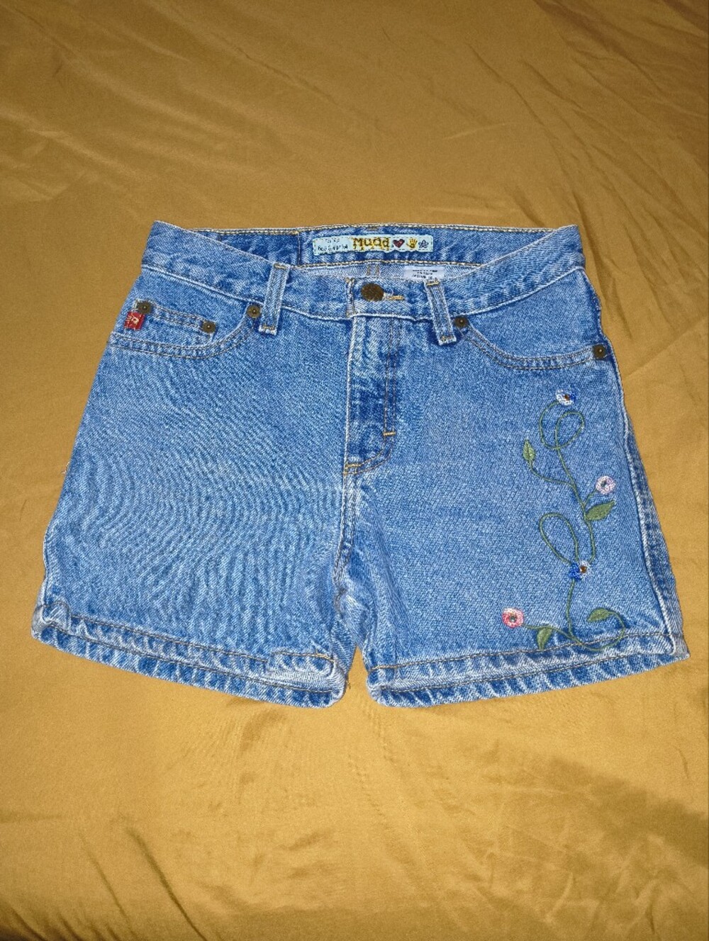 Vintage  Mudd Blue Denim Shorts with Floral Embroidery Sz.12